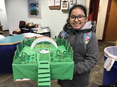 photo of a student and her leprechaun trap